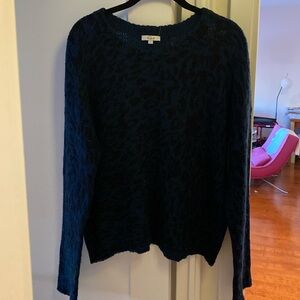 Rails ladies oversized crew neck sweater navy with black cheetah print. New